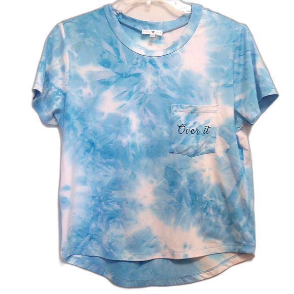 Stella Viva Women Short Sleeve Blue Tie-Dye Design "Over It" T-Shirt. Size XS - Picture 1 of 2
